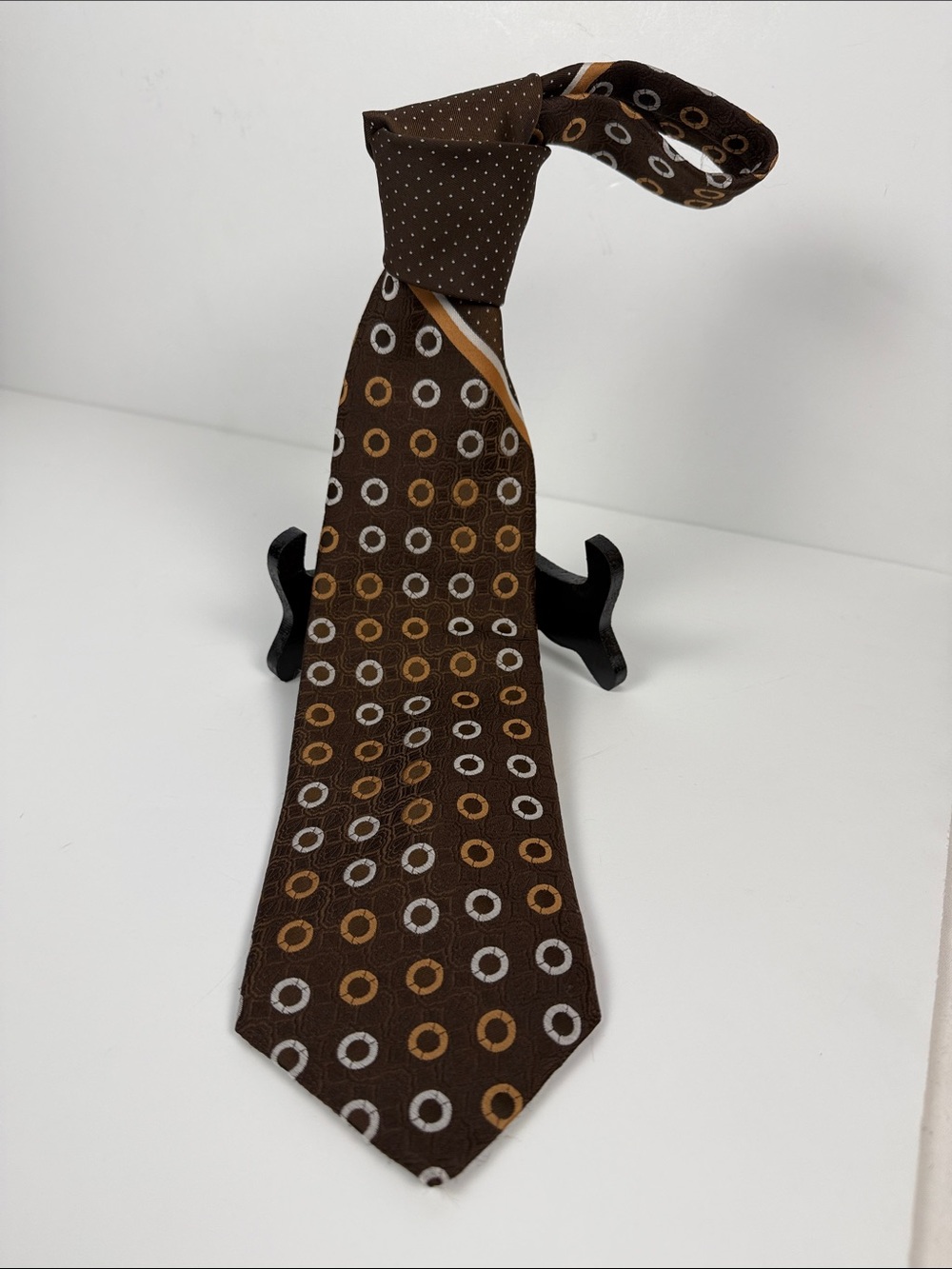 Givenchy Brown Polyester Tie with Gold and White Circle Motif
